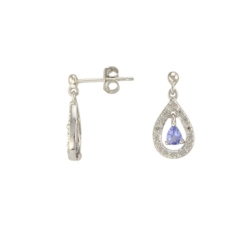 Diamond & Tanzanite Earrings (.01 cttw, I-J, I2-I3) Sterling Silver Teardrop - Jewelryland.com