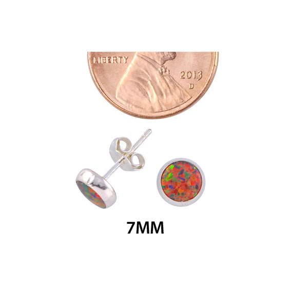 Sterling Silver Orange Opal Stud Earrings Gemstone 7mm Round - Jewelryland.com