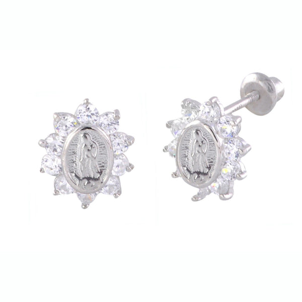 Guadalupe Screwback Stud Earrings Small .925 Sterling Silver 10mm Clear CZ - Jewelryland.com