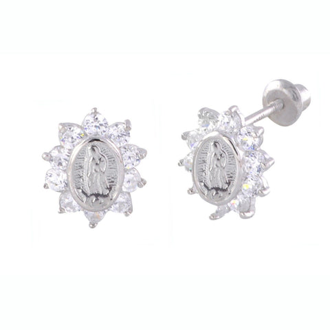 Guadalupe Screwback Stud Earrings Small .925 Sterling Silver 10mm Clear CZ - Jewelryland.com