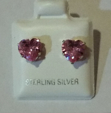 Sterling Silver Pink Heart CZ Cubic Zirconia Stud Earrings 4mm-8mm - Jewelryland.com