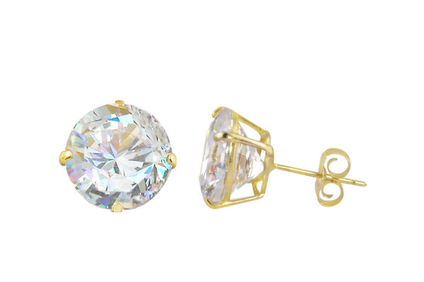 14k Yellow Gold Stud Earrings Clear Round Basket Cubic Zirconia Pushbacks - Jewelryland.com