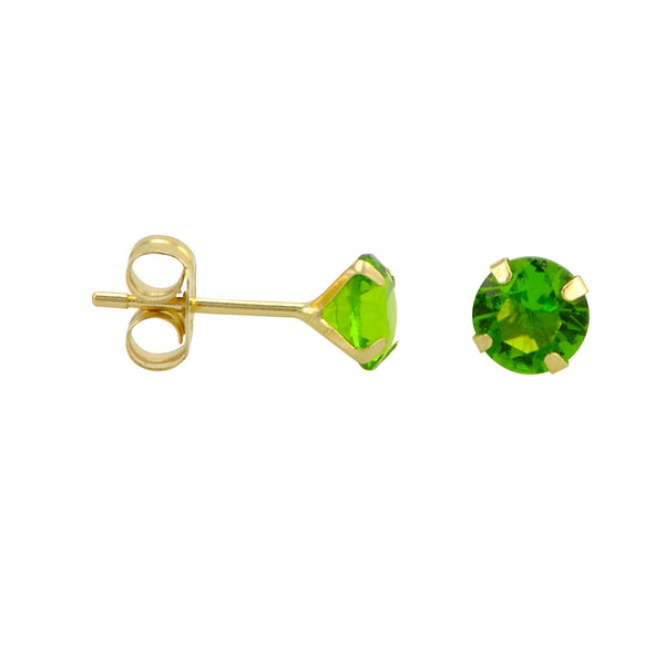 10k Yellow Gold Peridot Green CZ Stud Earrings Cubic Zirconia Round Prong Set - Jewelryland.com