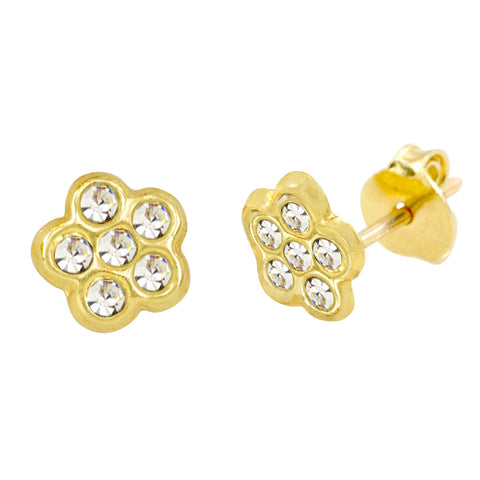 Mini Daisy Flower with CZ Stud Earrings 10k Yellow Gold with Pushbacks 6mm - Jewelryland.com