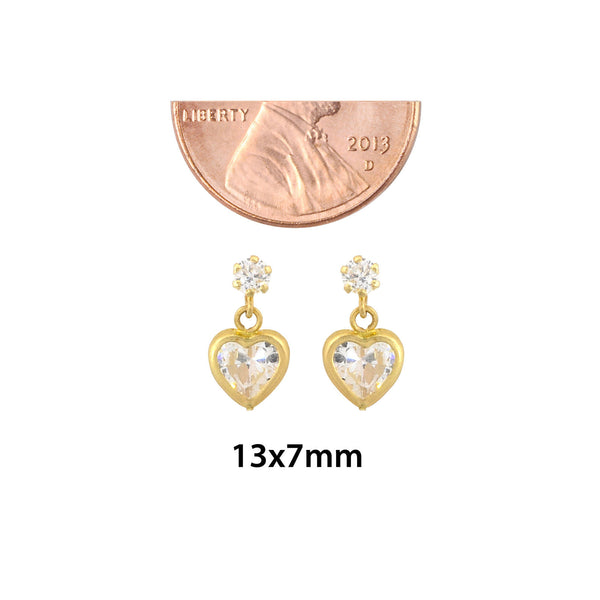 10k Gold CZ Heart Dangle Earrings with Screwbacks 7mm Cubic Zirconia Stones - Jewelryland.com