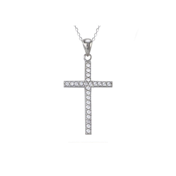 Sterling Silver Cross Pendant Necklace White Micropave CZ Cubic Zirconia Stones - Jewelryland.com