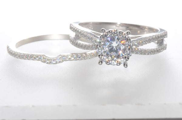 Sterling Silver CZ Wedding Ring Set 1/2 ct Cubic Zirconia CZ - Jewelryland.com