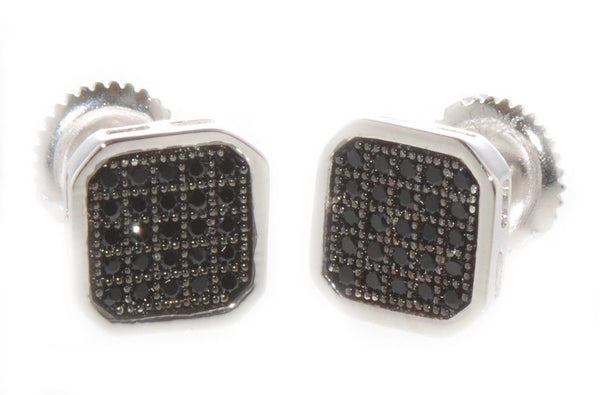 Sterling Silver 8mm Black CZ Pave Screwback Stud Earrings - Jewelryland.com