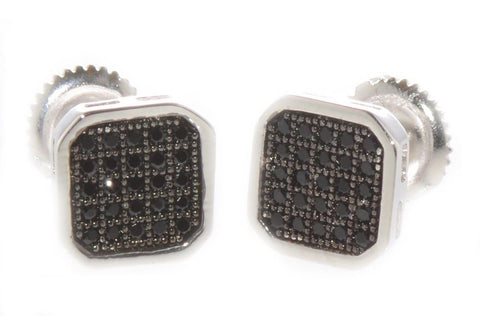 Sterling Silver 8mm Black CZ Pave Screwback Stud Earrings - Jewelryland.com
