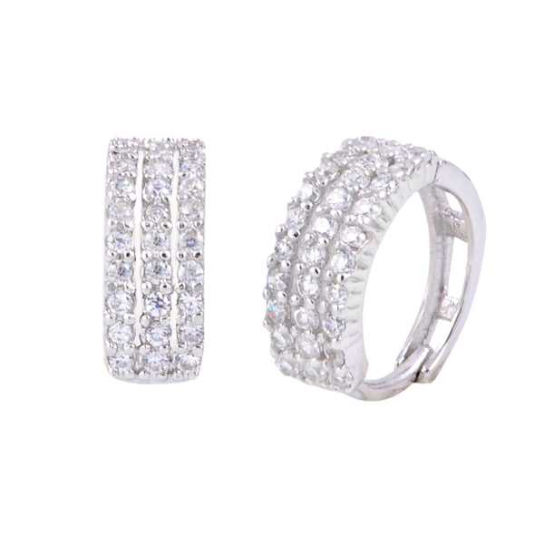 Sterling Silver Huggie Hoop Earrings 3-Row CZ 14mm - Jewelryland.com