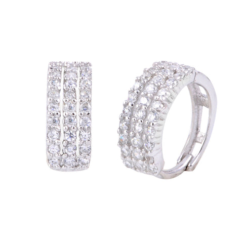 Sterling Silver Huggie Hoop Earrings 3-Row CZ 14mm - Jewelryland.com