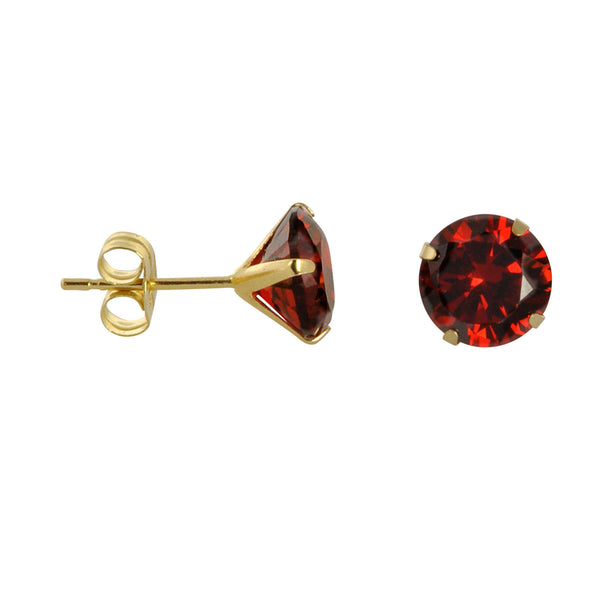 10k Yellow Gold Red Garnet CZ Stud Earrings Cubic Zirconia Round Prong Set - Jewelryland.com