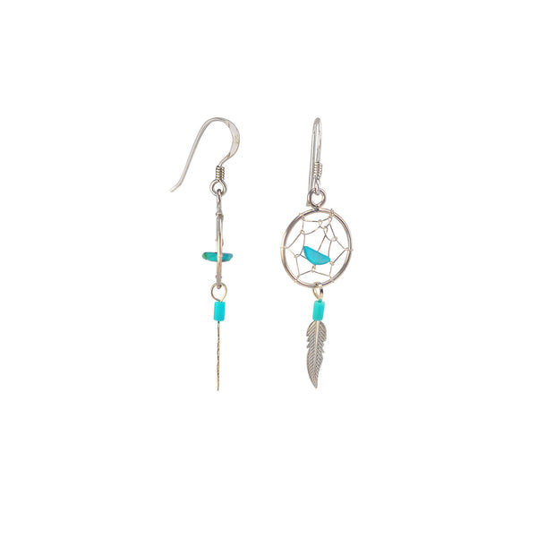 Sterling Silver Turquoise Dreamcatcher Dangle Earrings for Women 49mm x 14mm - Jewelryland.com