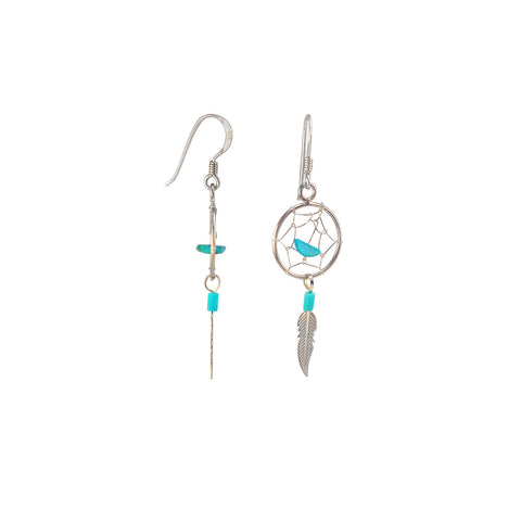 Sterling Silver Turquoise Dreamcatcher Dangle Earrings for Women 49mm x 14mm - Jewelryland.com