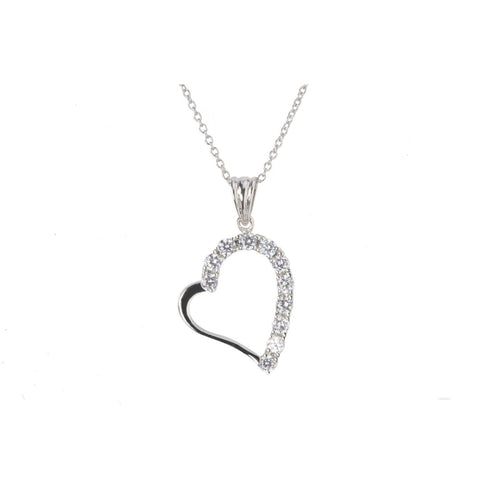 Heart Necklace .925 Sterling Silver Cubic Zirconia 26mm 16 inches - Clear CZ - Jewelryland.com