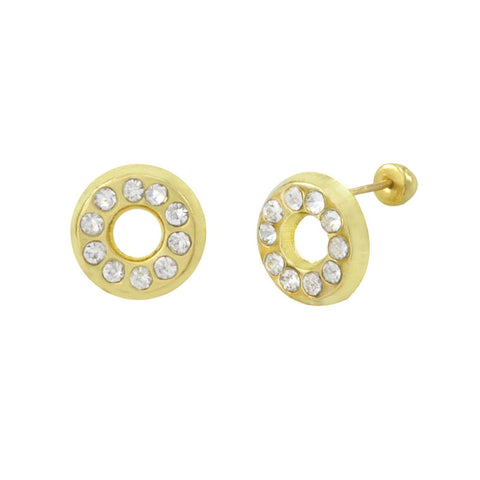 10k Yellow Gold Open Circle Earrings Screwbacks Clear Cubic Zirconia 7mm - Jewelryland.com
