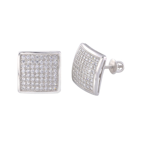 Mens Earrings 13mm Square Dome Sterling Silver Screwback Studs - Jewelryland.com
