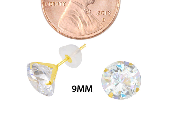 14k Yellow Gold Round CZ Cubic Zirconia Stud Earrings with Safety Silicone Backs - Jewelryland.com