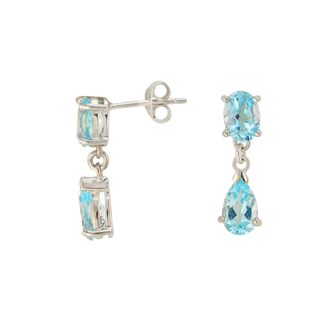 Blue Topaz Gemstone Teardrop Dangle Earrings 925 Sterling Silver (3.57 cttw) - Jewelryland.com