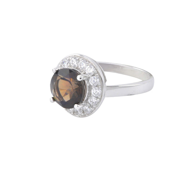 Sterling Silver Ring Genuine Smoky Quartz with CZ Cubic Zirconia Accents - Jewelryland.com