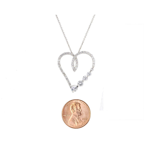 925 Sterling Silver Large CZ Heart Necklace Cubic Zirconia - Jewelryland.com
