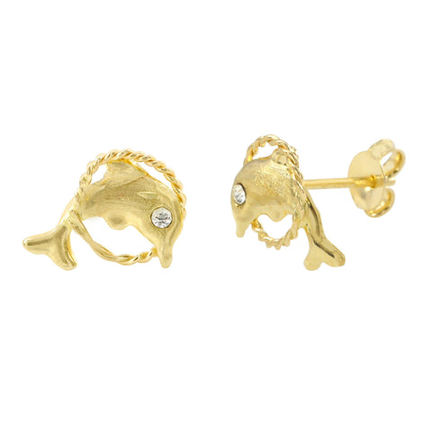 Jumping Dolphin Stud Earrings 10k Yellow Gold with Pushbacks 10x8 - Jewelryland.com