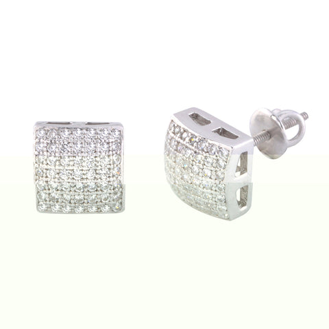 Screwback Earrings Mens Womens Sterling Silver CZ Studs 8mm Square Dome - Jewelryland.com