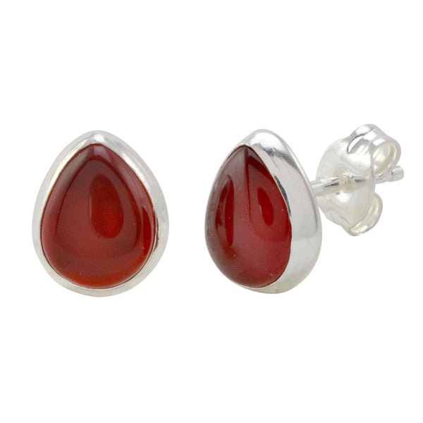 Carnelian Gemstone Earrings Sterling Silver Pear Shaped 10mm x 8mm - Jewelryland.com