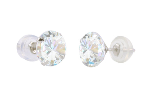 14k White Gold Round CZ Cubic Zirconia Stud Earrings with Safety Silicone Backs - Jewelryland.com