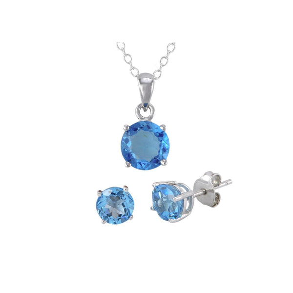 925 Sterling Silver Blue Topaz Gemstone Pendant Necklace and Earrings Set - Jewelryland.com