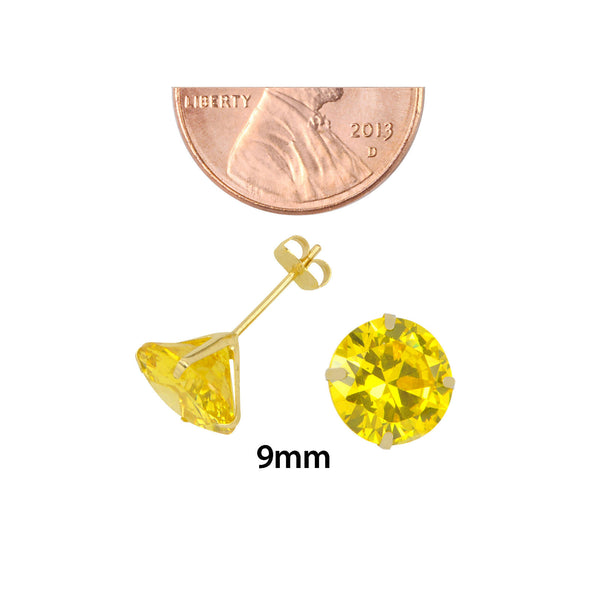14k Yellow Gold Citrine Yellow Cubic Zirconia Stud Earrings Round Birthstone CZ - Jewelryland.com