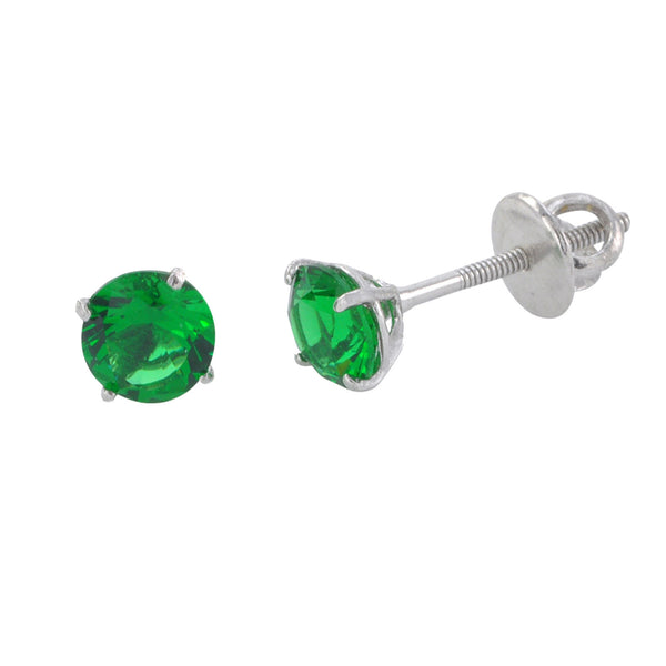 Sterling Silver Stud Earrings Round Green CZ Screwbacks - Jewelryland.com