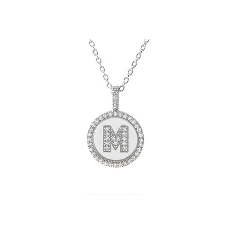Sterling Silver Letter M Initial Pendant & Necklace CZ Cubic Zirconia micropave - Jewelryland.com