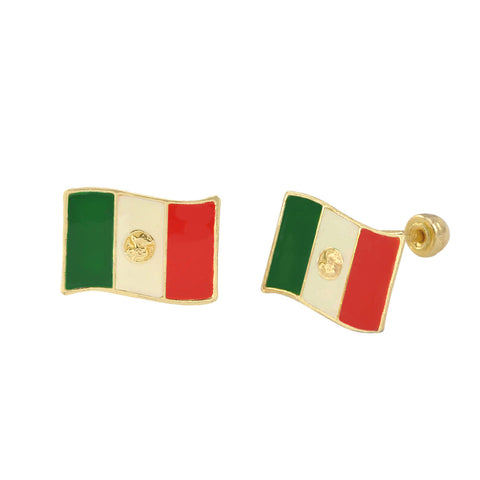 10k Yellow Gold Mexican Flag Screwback Stud Earrings 7x10 - Jewelryland.com