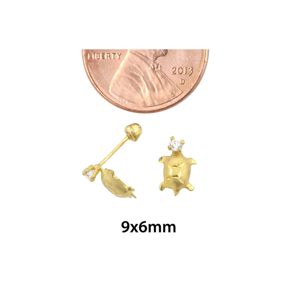 10k Yellow Gold CZ Turtle Stud Earrings with Screwbacks - Jewelryland.com