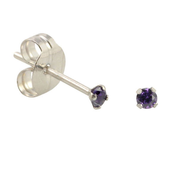 10k White Gold Purple CZ Stud Earrings Cubic Zirconia Round Prong Set - Jewelryland.com
