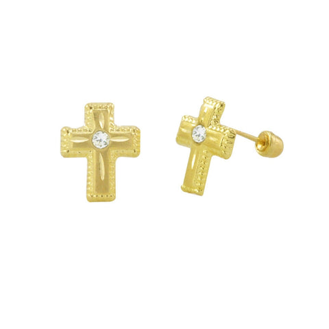 10k Yellow Gold Cross Stud Earrings Screwbacks White Cubic Zirconia 9mm - Jewelryland.com