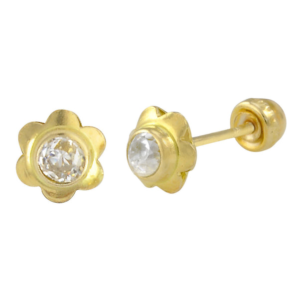 10k Yellow Gold Mini CZ Flower Stud Earrings with Pushbacks 4mm - Jewelryland.com