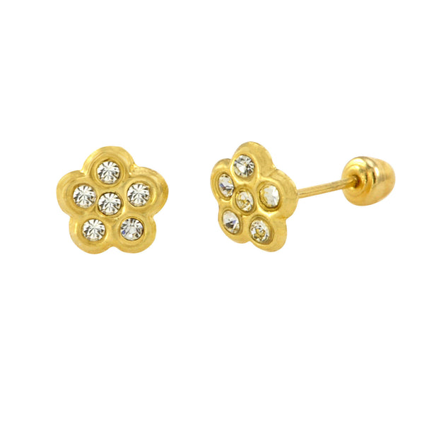Mini Daisy Flower with CZ Stud Earrings 10k Yellow Gold with Screwbacks 6mm - Jewelryland.com