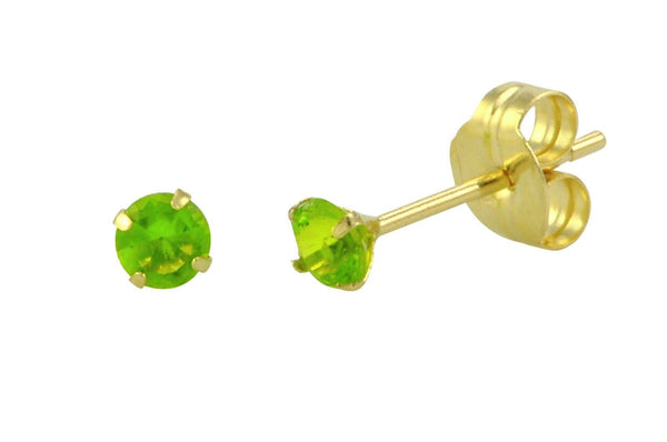 14k Yellow Gold Peridot Green Cubic Zirconia Stud Earrings Round Birthstone CZ - Jewelryland.com