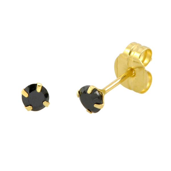 14k Yellow Gold Black Cubic Zirconia Stud Earrings Round CZ - Jewelryland.com