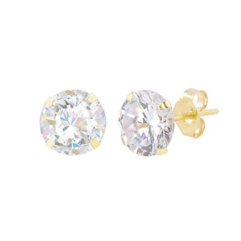 10k Yellow Gold Earrings Round Clear CZ Cubic Zirconia Studs Prong Set Pushbacks - Jewelryland.com