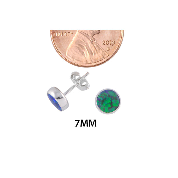 Sterling Silver Opal Stud Earrings Navy Blue Green Gemstone 7mm Round - Jewelryland.com