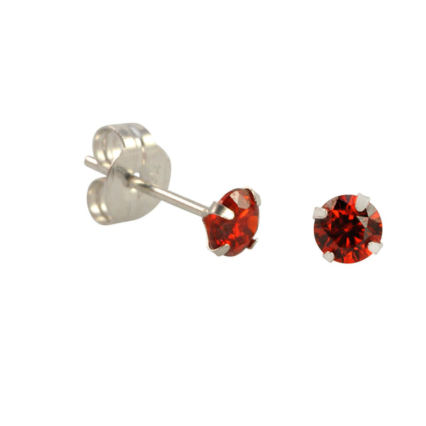 10k White Gold Red Garnet CZ Stud Earrings Cubic Zirconia Round Prong Set - Jewelryland.com