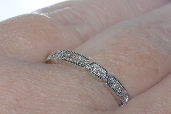 Sterling Silver Cubic Zirconia Elaborate Segmented Eternity Ring 3mm Wide Band - Jewelryland.com