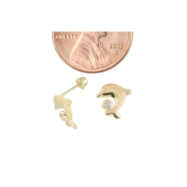 Dolphin Earrings 10k Yellow Gold Studs Screwback 9mm Womens Childrens Jewelry - Jewelryland.com