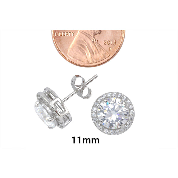Sterling Silver Large Round Halo Cubic Zirconia Stud Earrings Micropave 11mm - Jewelryland.com