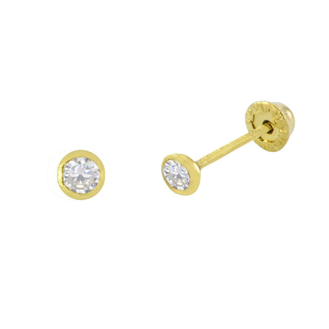 10k Yellow Gold Cubic Zirconia Stud Earrings Screwbacks 2mm Mini Bezel Setting - Jewelryland.com