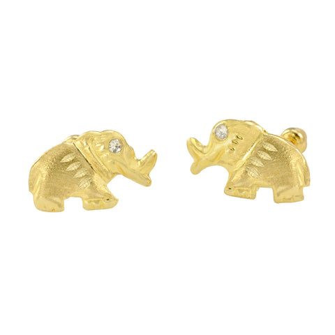 Elephant Stud Earrings 10k Yellow Gold with Screwbacks Laser Cut with CZ 7x12 - Jewelryland.com