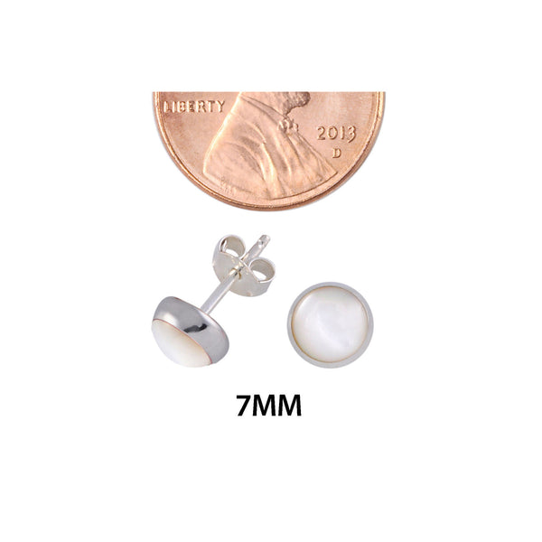 Mother of Pearl Earrings Sterling Silver Gemstone Studs 7mm Round - Jewelryland.com